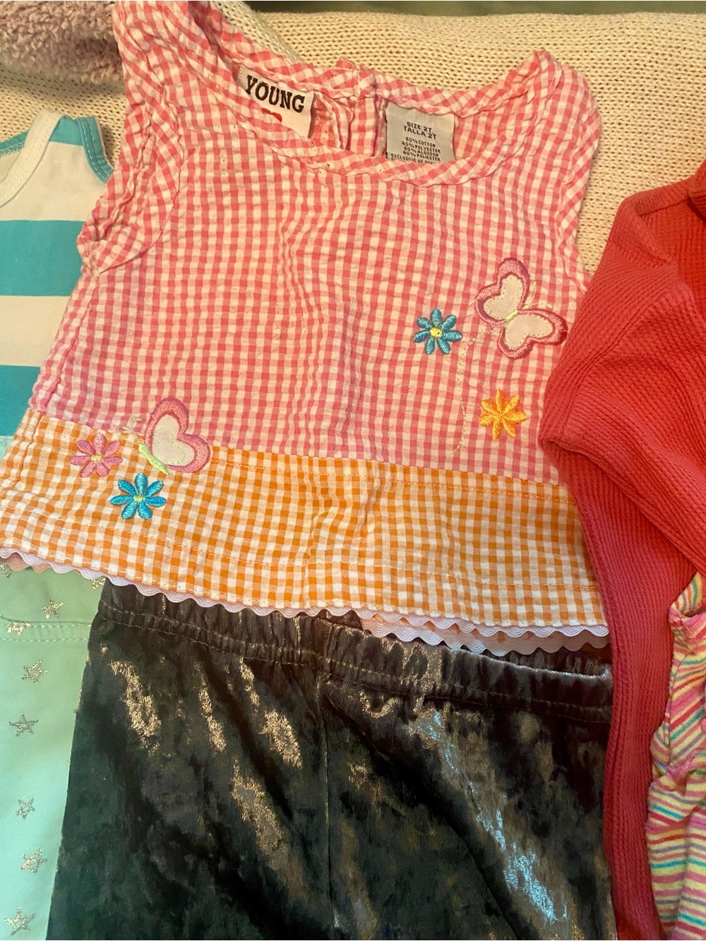 Multiples Girls Pink Gingham Button Top & Black Gold Polka Dot Dress Set - Picture 3 of 11
